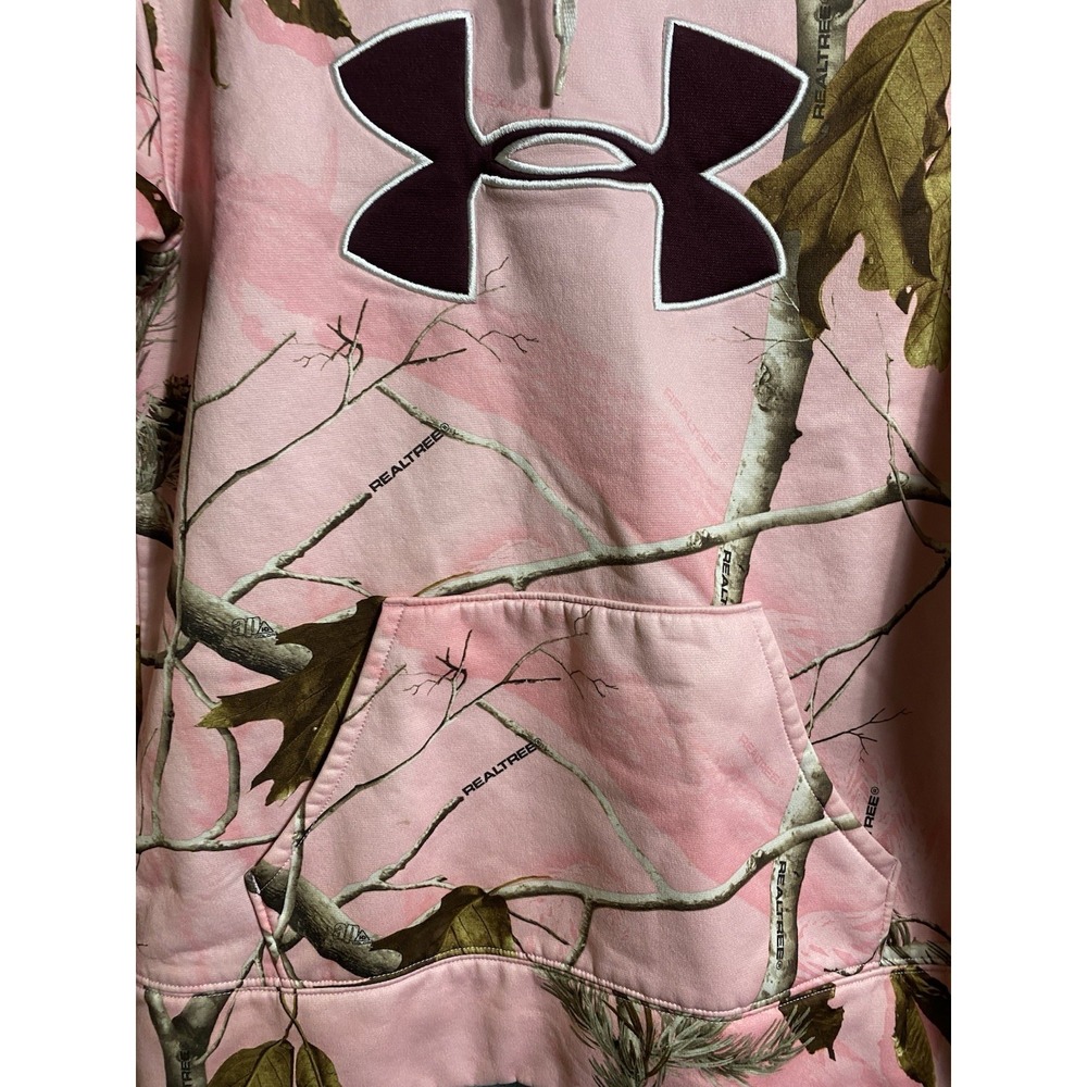 Under Armour Hoodie Women's Medium Pink‎ Realtree Camo Big Logo Pullover - Picture 2 of 6